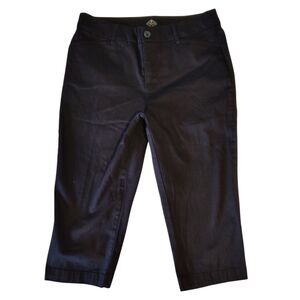 St Johns Bay Black Cotton Stretch Knit Zip Front Mid-rise Size 10 Capri Pants